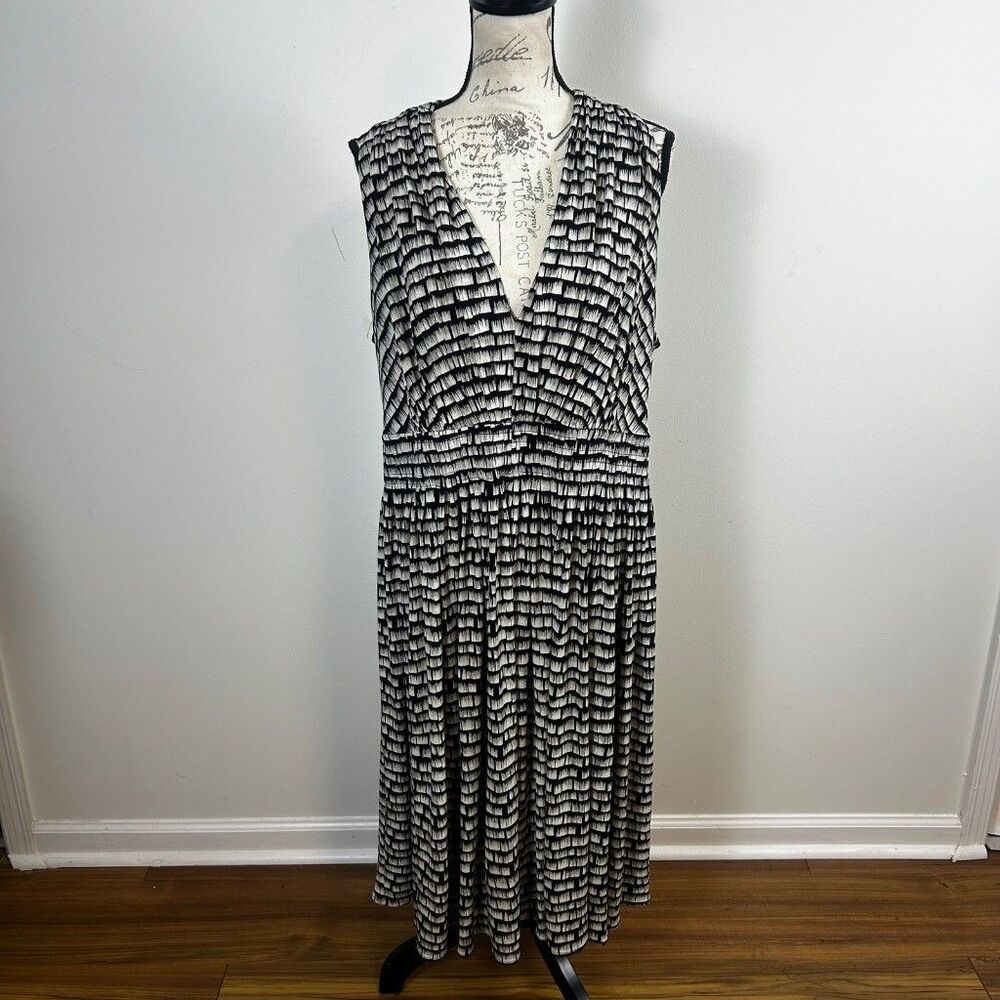 Calvin Klein Midi Dress Womens XL Black White Geometric Sleeveless V-Neck